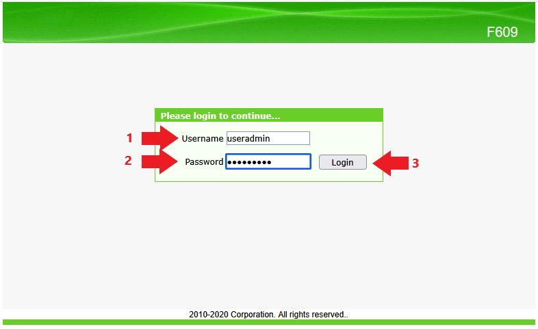 Login ZTE F609