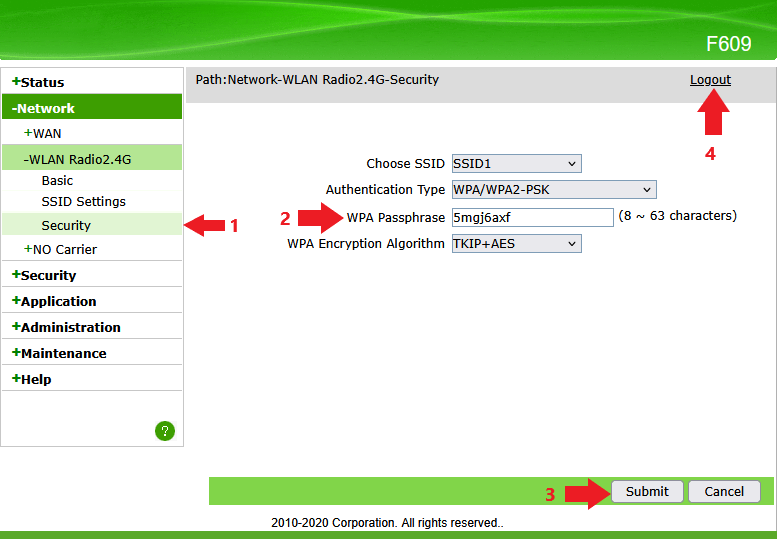 Password WiFi ZTE F609
